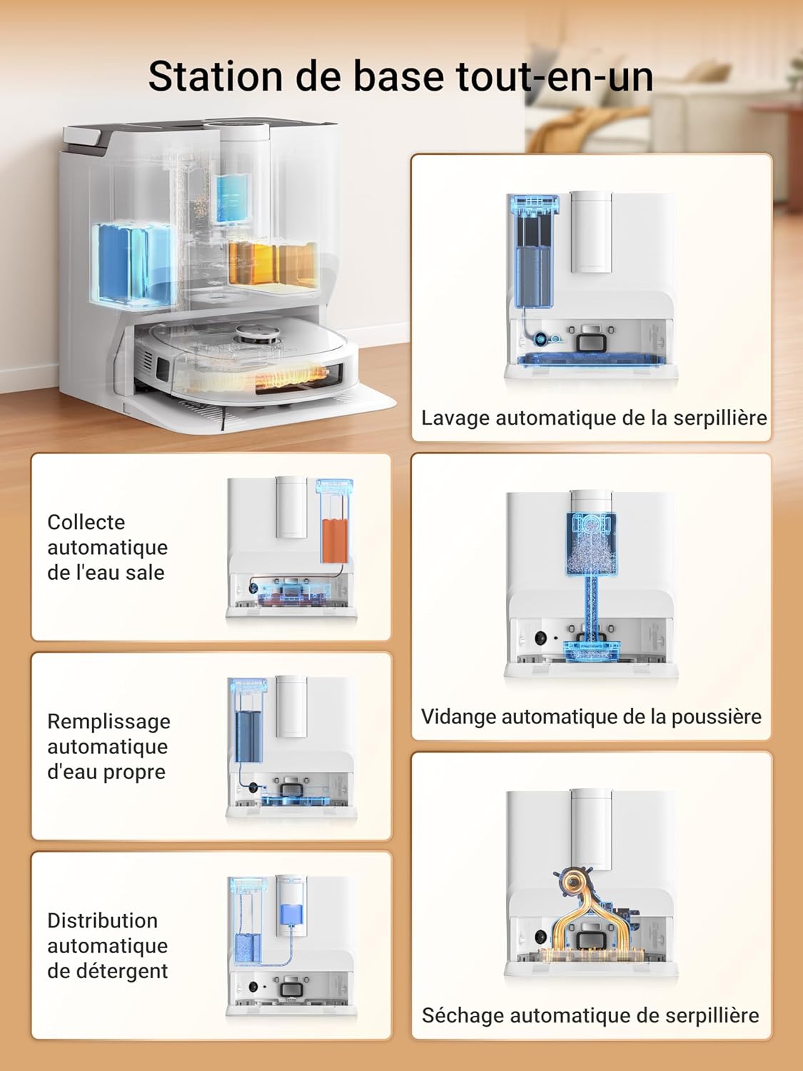EUREKA J15 Pro Ultra Aspirateur Robot,Robot Aspirateur Laveur 16200 Pa,Nettoyage des Bords,Brosse Anti Enchevêtrement,Lavage de Serpillière à l'eau Chaude 75℃,Base autonettoyante