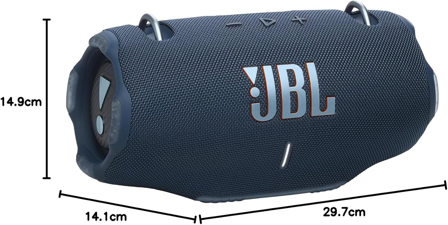 JBL Xtreme 4, Enceinte portable Bluetooth avec son JBL Pro, jusqu'à 24h d'autonomie, Recharge rapide, Étanche indice IP67, bandoulière incluse, bleu, Prise européenne (Type C)
