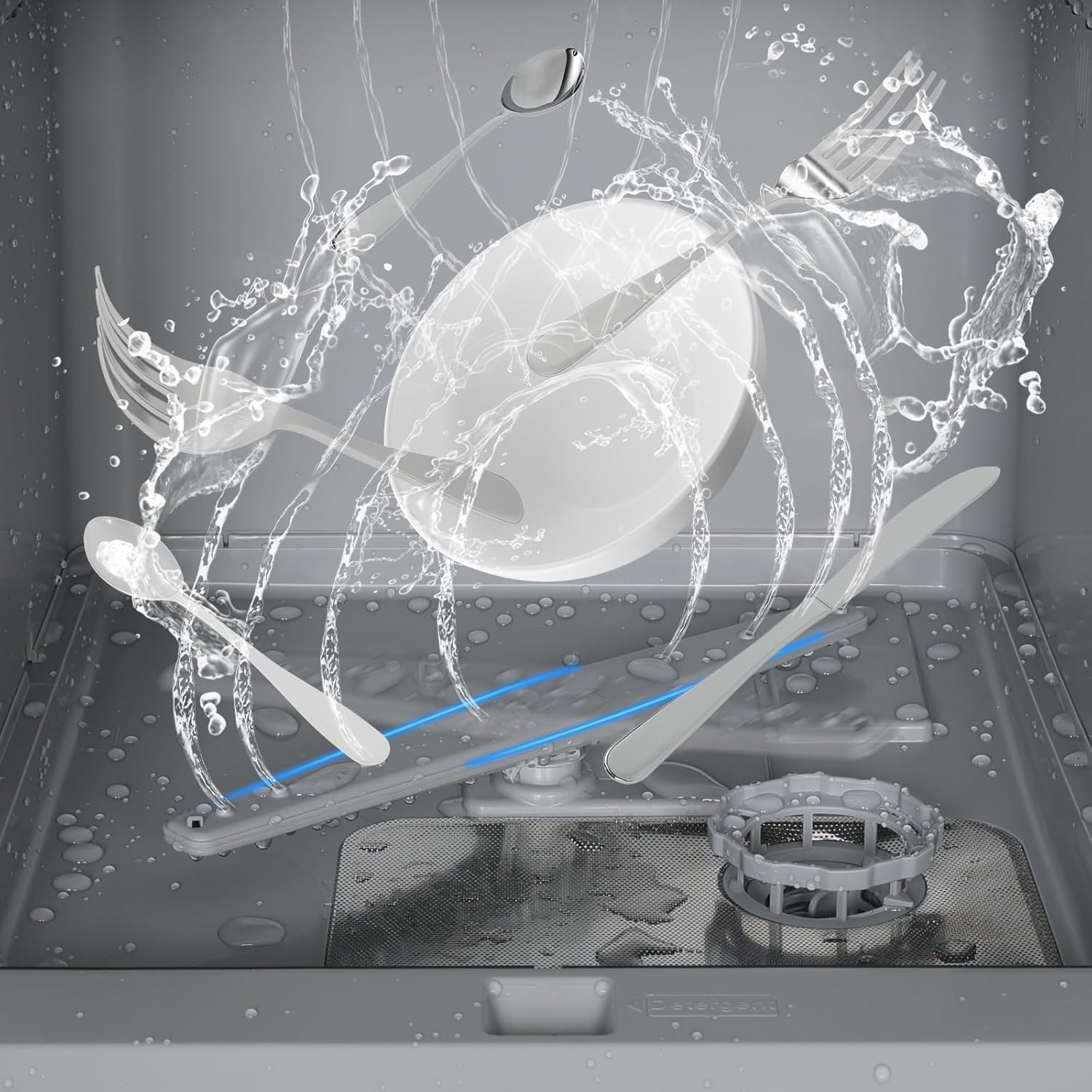 YU YUSING Mini Lave-vaisselle Compact 45cm avec 6 Programmes 4 Couverts, Petit Lave-vaisselle Sans ou Avec Arrivée d'Eau, Portable, Réservoir d'Eau 5L, Commande Tactile, Écran LED