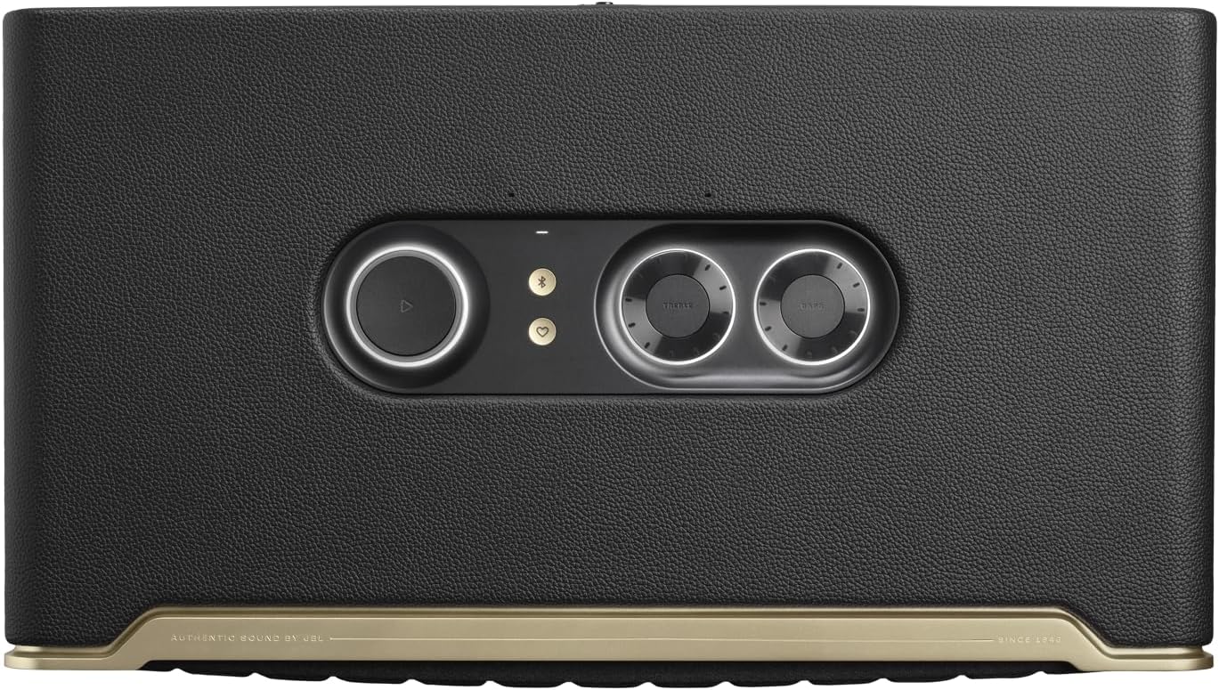 JBL Authentics 200 Enceinte Smart Home avec Wi-Fi, Bluetooth et assistants vocaux, design rétro, noire, Prise européenne (Type C)