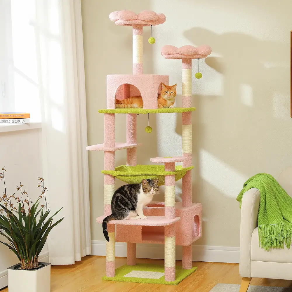 Arbre à chat rose - Espace de jeu ultra confort