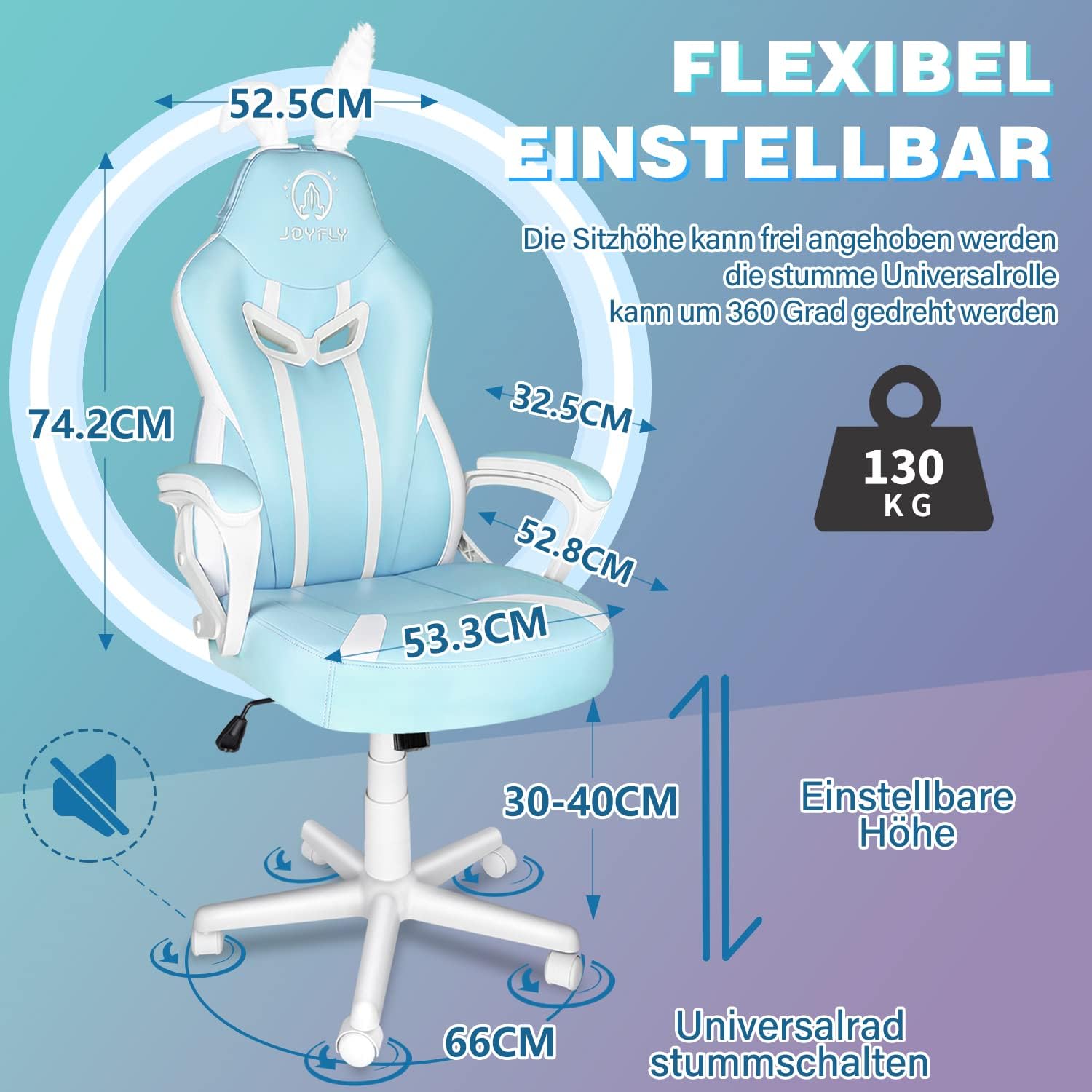 JOYFLY Chaise de Jeu Rose Ergonomique Kawaii Fauteuil Gaming avec Rabbit Ear Chaise de Bureau d'ordinateur Schreibtischstuhl avec Support Lombaire Filles(Rose)