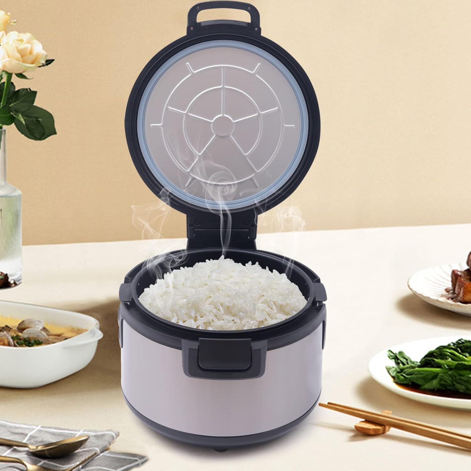 Chauffe-riz 19 l - Isolation efficace - Avec cuillère à riz - Pot intérieur antiadhésif - Double réglage de la température - Économie d'énergie - Maintien au chaud - 100 W 220 V