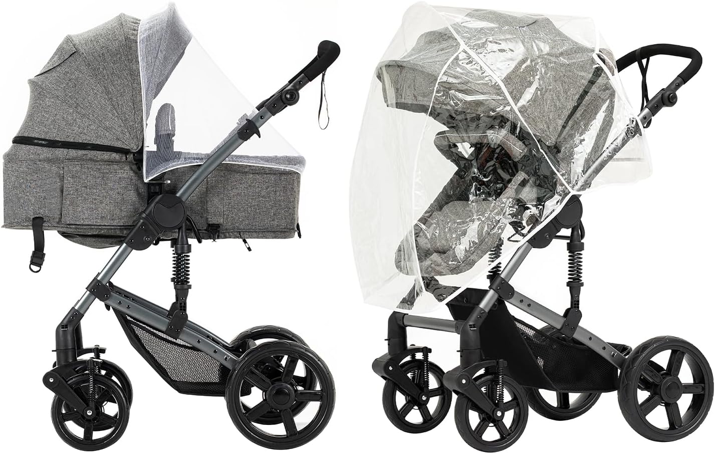 Magic ZC Poussette 3 en 1, Poussette Bebe avec Conception Portable Pliable en Un Clic, Pousette 3 en 1 avec Poussée Réversible Bidirectionnelle, Poussette Trio avec Accessoires (black gold 588)