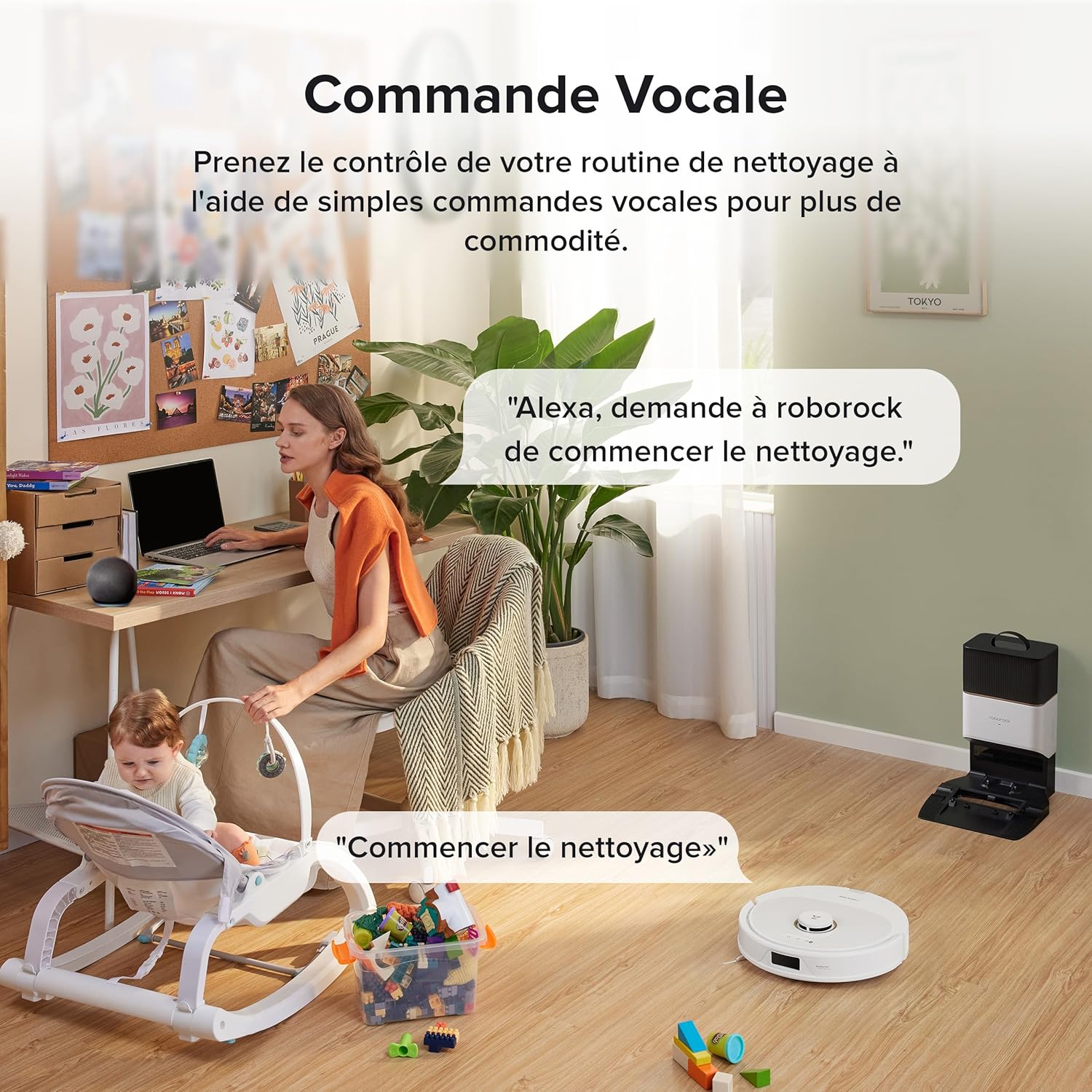 roborock Q8 Max+ Aspirateur Robot Laveur avec Station, Vidage Automatique, 5500Pa Aspiration, Brosse DuoRoller, Navigation LiDAR, Évitement d'obstacles, Cartographie Multi-Niveaux, Contrôle APP/Vocale