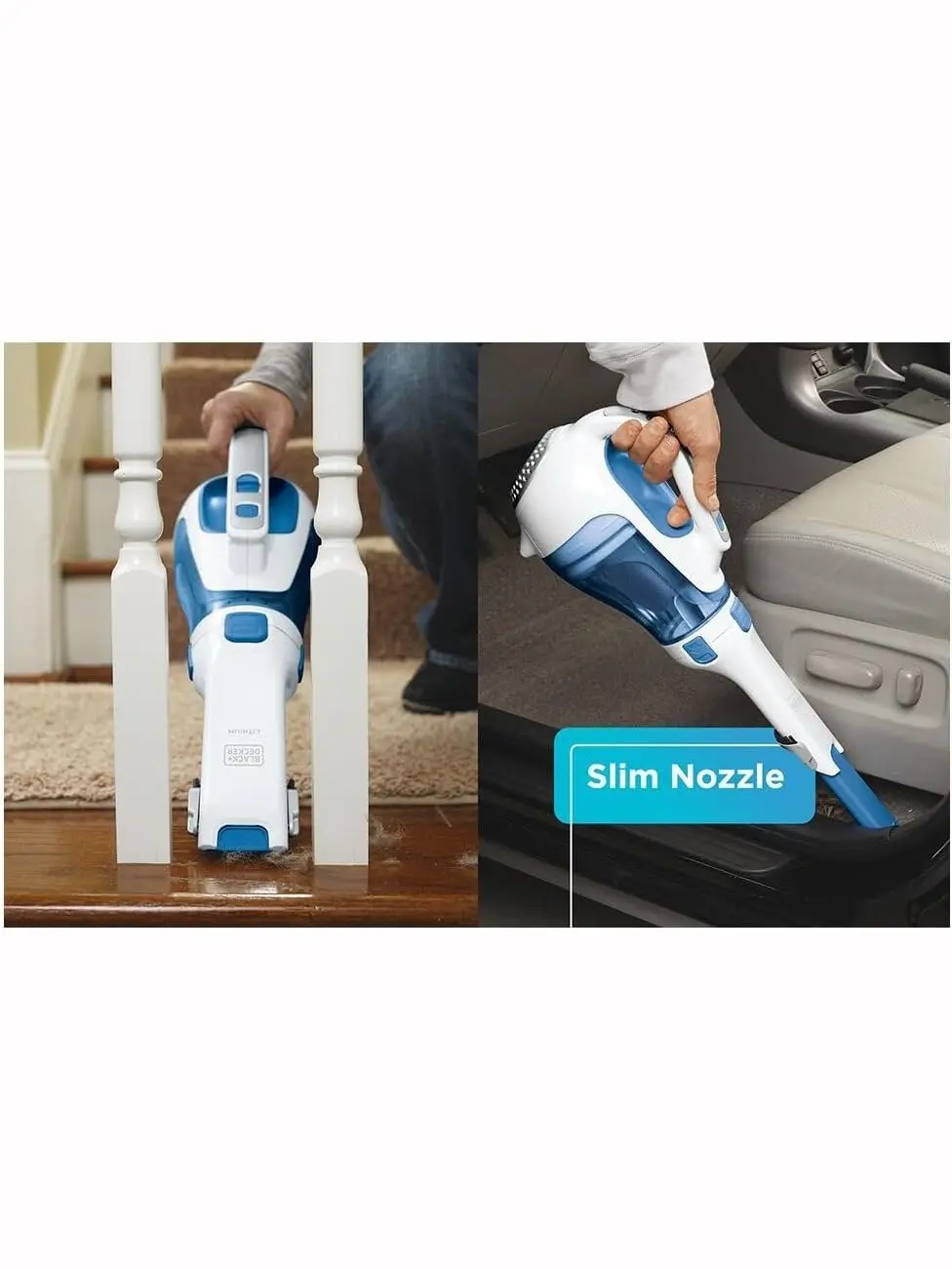 BLACK+DECKER dustbuster AdvancedClean Cordless Handheld Vacuum, Compact Home and Car Vacuum with Crevice Tool (CHV1410L), Blue, White