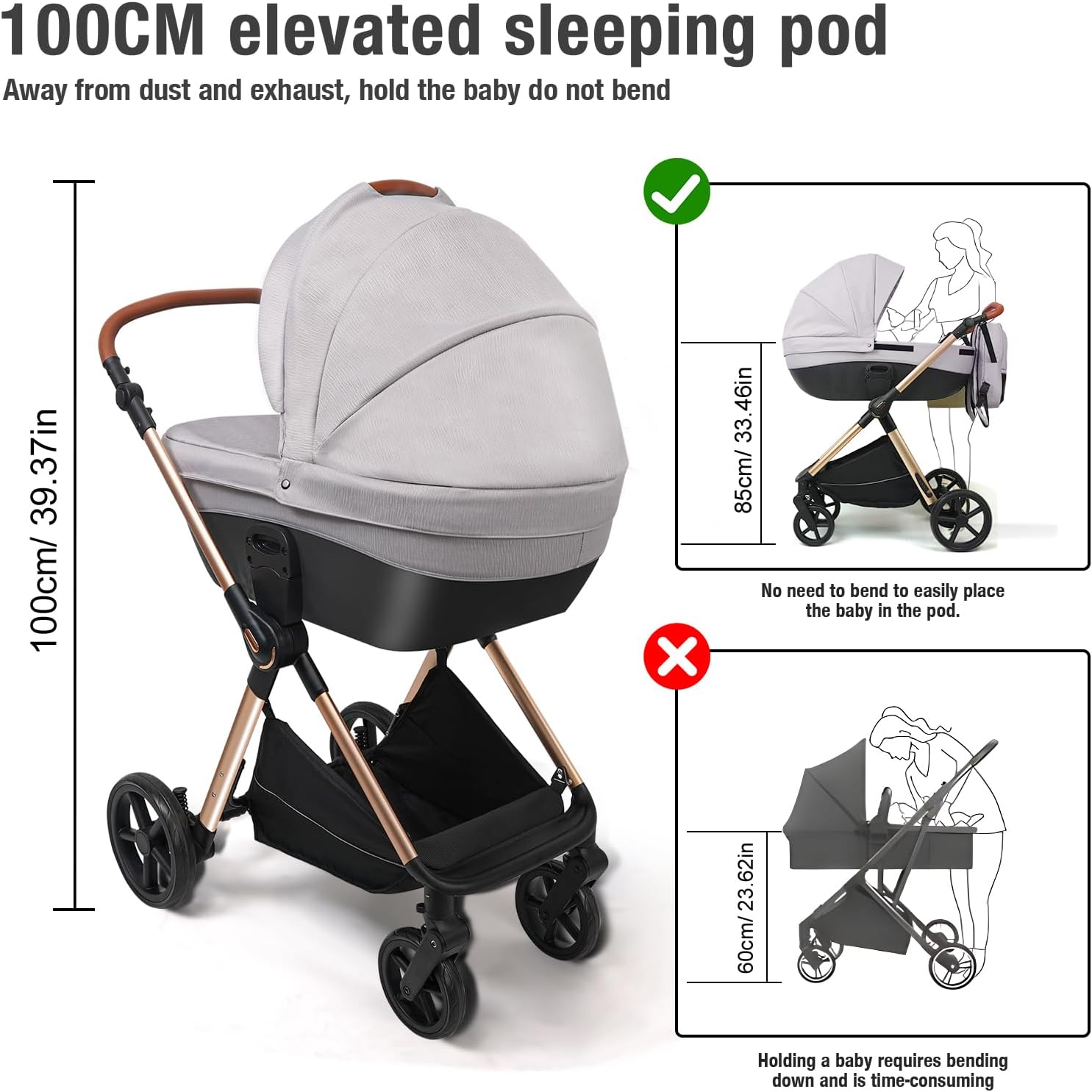 NADDLILY Poussette 3 en 1, Poussette Bebe avec Conception Portable Pliable en Un Clic, Pousette 3 en 1 avec Poussée Réversible Bidirectionnelle, Poussette Canne avec Accessoires (V9 Black)