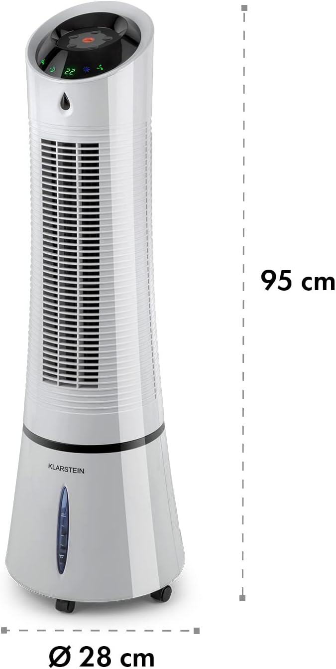 Klarstein Rafraichisseur d'Air Mobile 5 en 1, par Evaporation avec Humidificateur, Ventilateur, Ioniseur, Climatiseur Mobile Sans Évacuation, Mode Nuit, 45W, Débit d'Air de 180m³/h