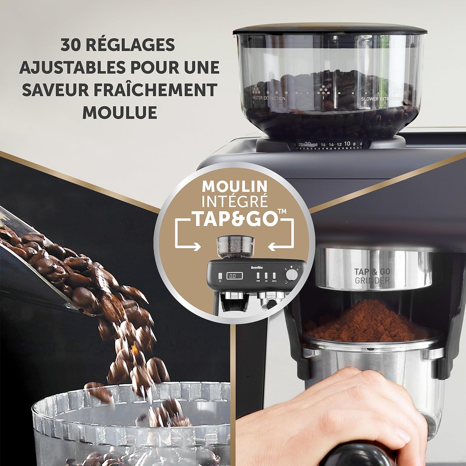 Breville Barista Max Machine à café/machine à expresso, semi-automatique avec moulin broyeur à grain intégré, buse à vapeur pour faire mousser le lait & pompe italienne de 15 bars [VCF126X]