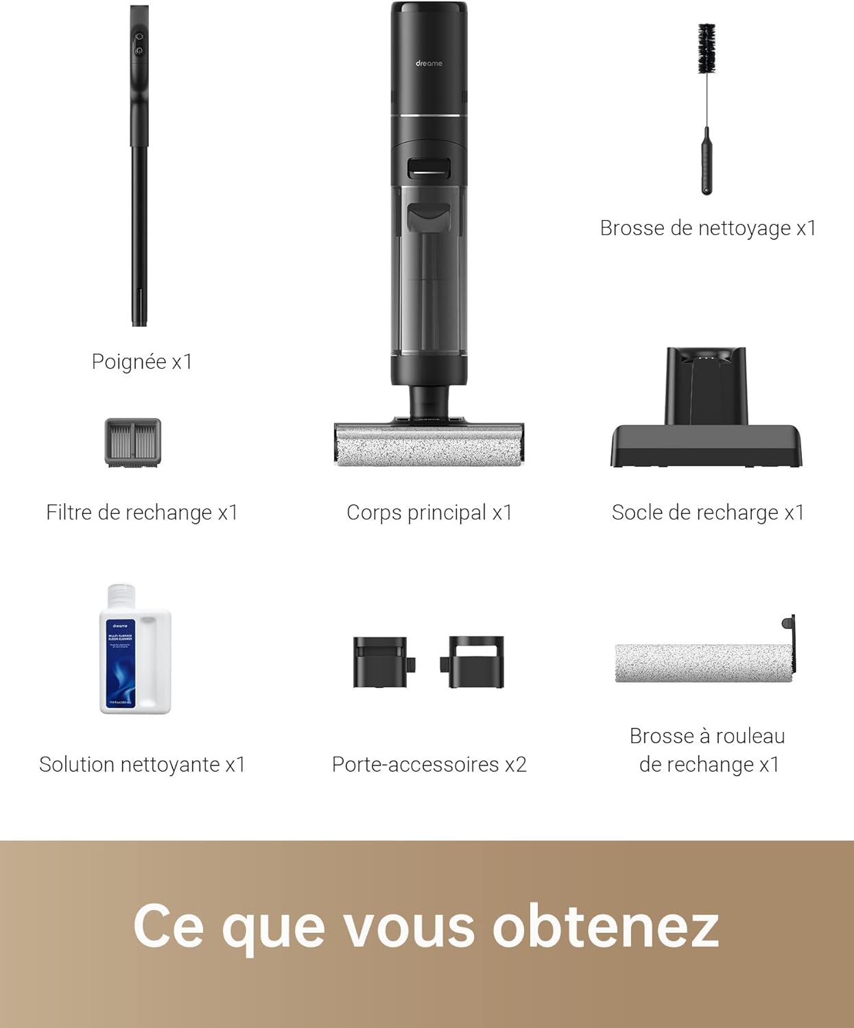 DREAME H12 Pro Aspirateur Eau et Poussière Intelligent Sec et Humide sans Fil, Séchage àl'air Chaud, Nettoyage des Bords, Réservoir Eau 900 ML, Autonomie de 35 Min, Écran LED