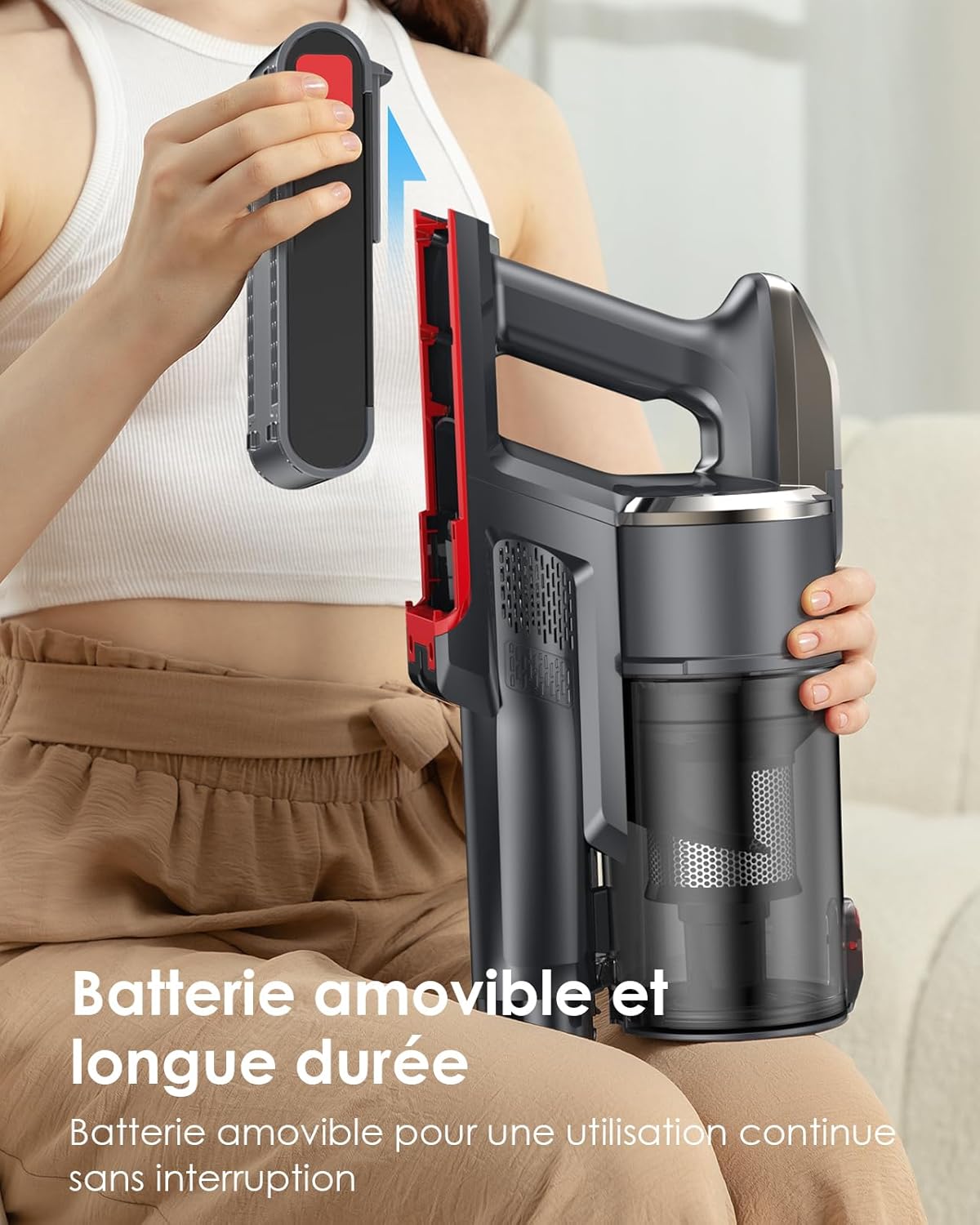 Linkifly A11 Aspirateur Balai sans Fil, Aspirateur sans Fil Puissant 48Kpa et 60 Min, avec Technologie Cyclonique et Anti-Enchevêtrement, Aspirateur Balai pour Les Poils d'animaux/Tapis/Sols Durs