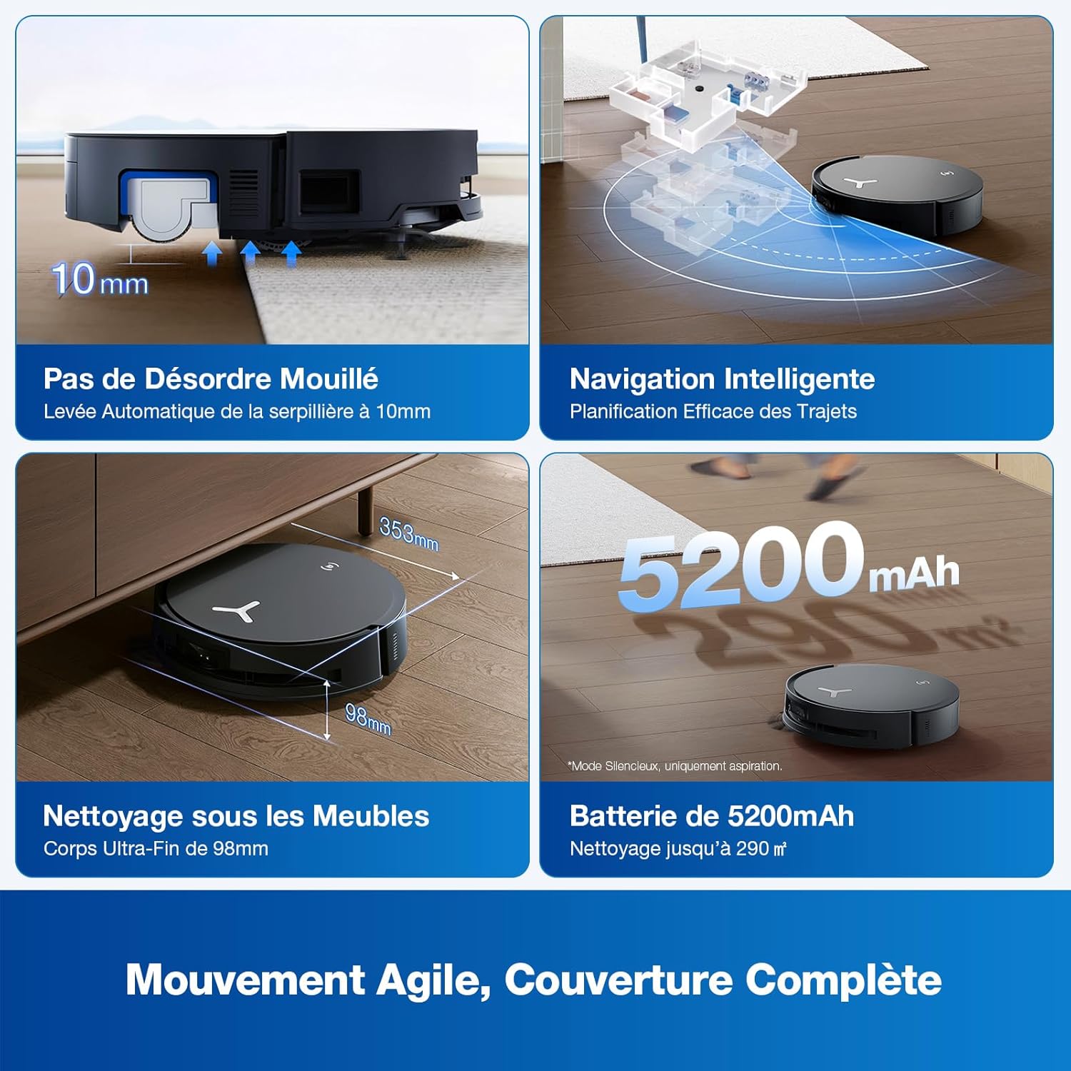 ECOVACS X8 PRO OMNI Robot Aspirateur Laveur avec Station Tout-En-Un, Puissance 18000Pa, Nettoyage Automatique Instantané OZMO ROLLER, Nettoyage à l'eau chaude 75℃, Ajout Solution Nettoyage Automatique