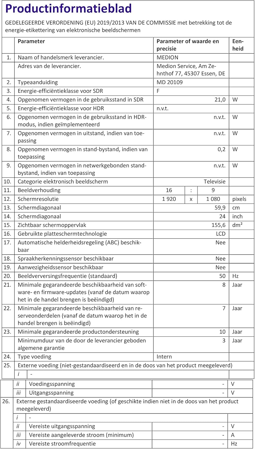 MEDION E14080 (MD 30224) Téléviseur Full HD 100,3 cm (40 Pouces) (Lecteur DVD intégré, récepteur Triple Tuner DVB-T2 DVB-C DVB-S2, 2 x HDMI, VGA, USB, Mediaplayer, CI+)