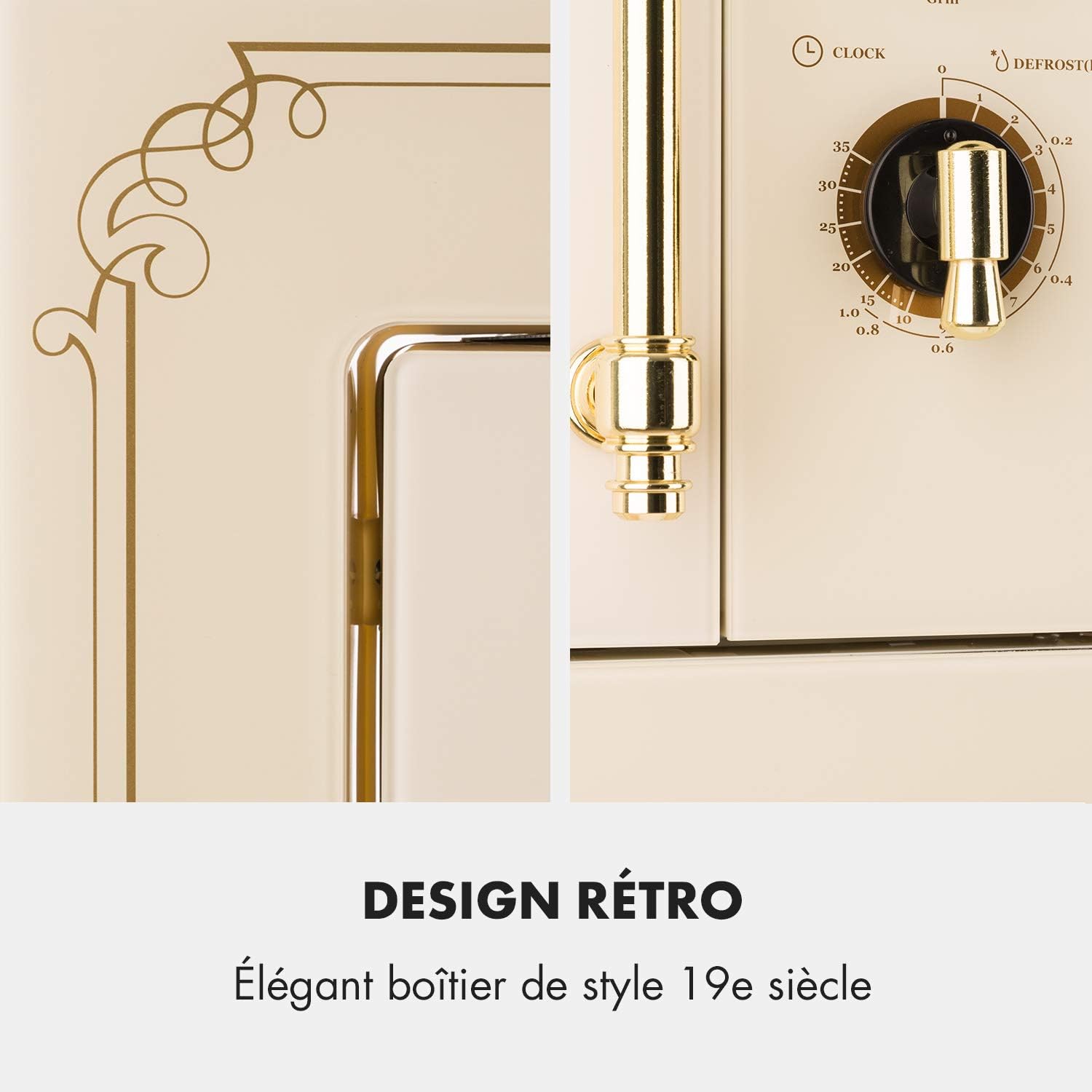 Klarstein Victoria 20 - micro-ondes encastrable, design rétro, 20L, micro-ondes 800W / puissance de gril 1000W, 3 fonctions grill/micro-ondes, acier inoxydable, cadre de montage, ivoire