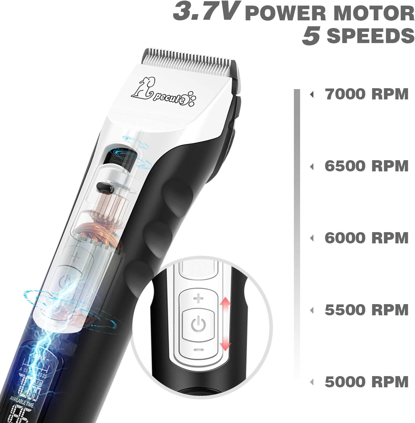 Pecute Tondeuse Chien Professionnel avec écran LCD et 5 Vitesses de Rotation, Tondeuse pour Chien et Chat Peut 4 h de Travail, Ultra Silencieux Rasoir Electrique pour Animaux de Compagnie Toilettage