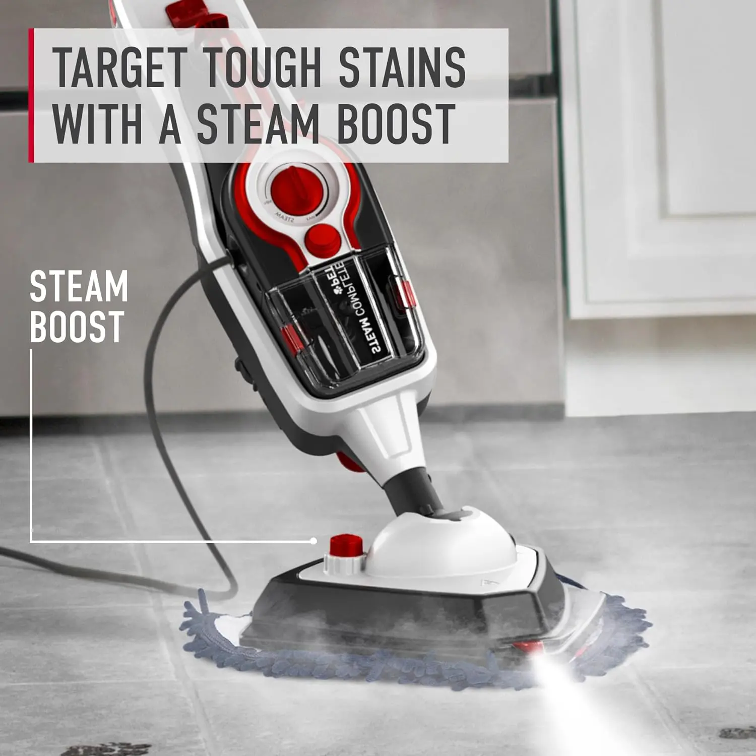Hoover Steam Complete Pet Steam Mop, with Multi-Purpose Cleaning Tools, for Tile and Hard Floor, Removable Handheld Steamer, Steam Cleaner, WH21000, White