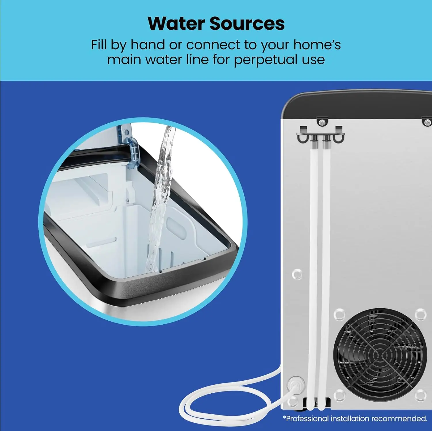 Iceman Countertop Nugget Ice Maker – Pebble Ice Machine, Soft Chewable Pellets in 20 Min, 26Lbs/24H, 3lb. Capacity, Waterline-Compatible, Self-Cleaning, Stainless-Steel + Scoop