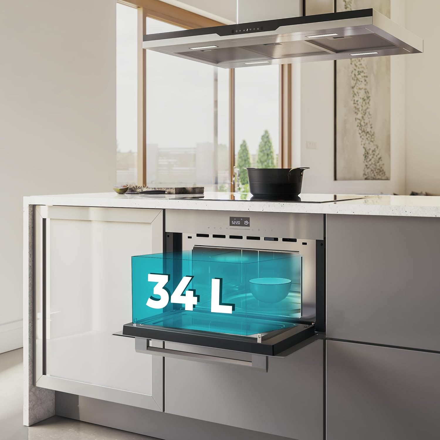 Cecotec Four à micro-ondes encastrable 60x45cm Bolero Hexa MW703800 Glass Grey. 1450W, 34L, fonction micro-ondes, mode grill, décongélation, menu automatique, cuisson rapide, minuterie électronique