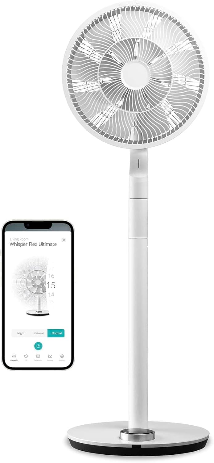 Duux whisper Flex Ultimate Blanc - Ventilateur sur pied - Ventilateur silencieux sur pied avec mode nuit et minuterie - Contrôle télécommande et smartphone - Batterie incluse
