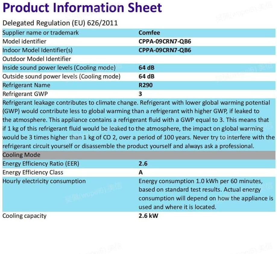 COMFEE' Climatiseur Mobile 9000 BTU/h 2,6kW, Contrôle APP, 3 Modes, 3 Vitesses de ventilation, Dimensions compactes, Pour pièces de 33㎡, Breezy Cool 2.6, Fonctionne avec Alexa