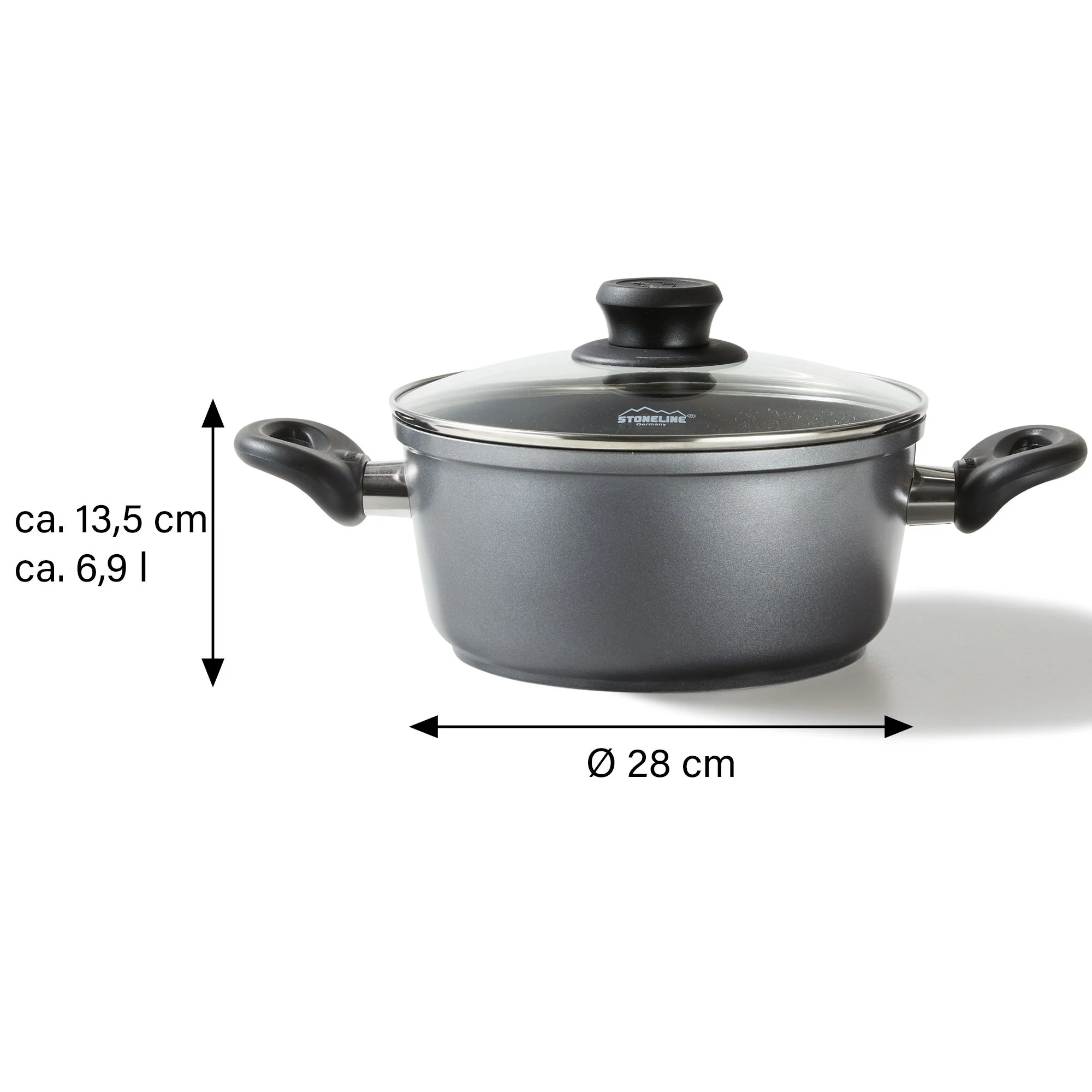 Faitout 28 cm, avec couvercle en verre Stoneline