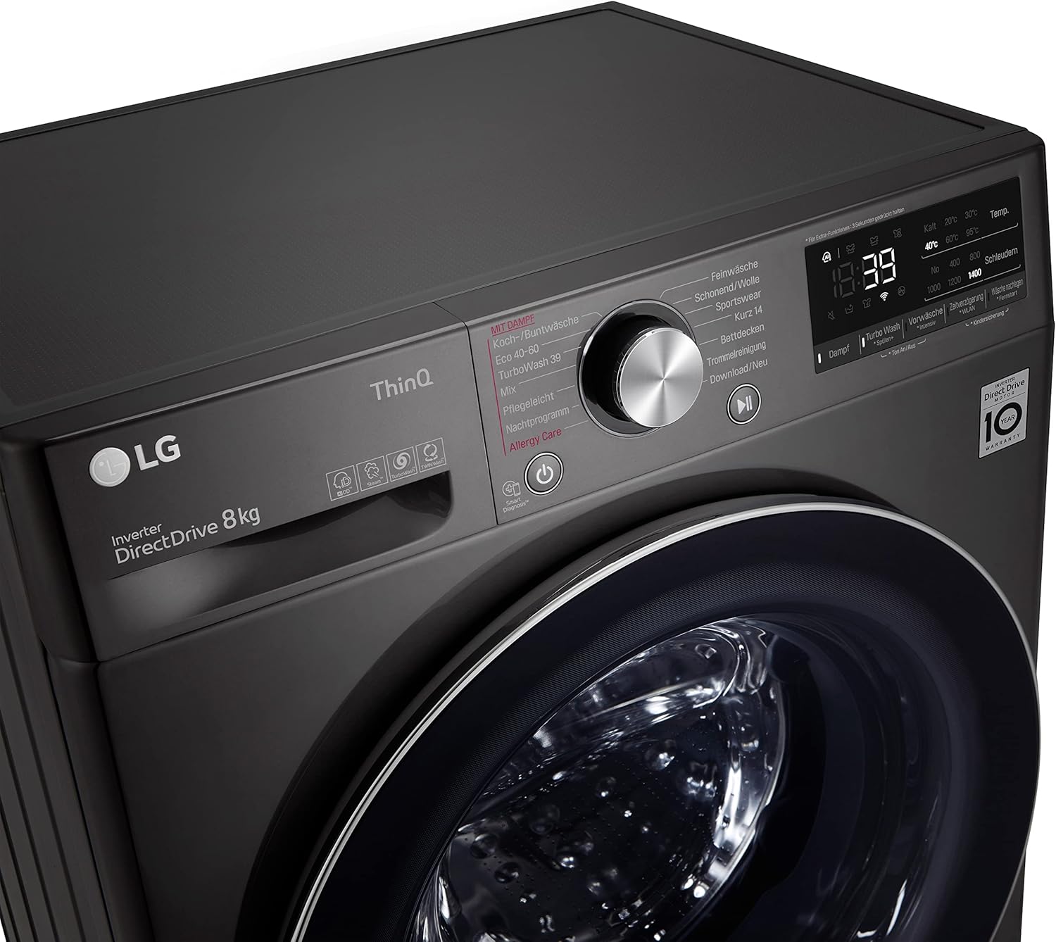 LG F4WV7080, Klasse A, Frontlader-Waschmaschine 8 kg, 1400 U/Min, AI Direct Drive, Wi-Fi, Tiefenreinigung mit Dampf, Groe Kapazitt, TRIPLE A, Auentür aus Sicherheitsglas, 62 x 60 x 85 cm  Wei