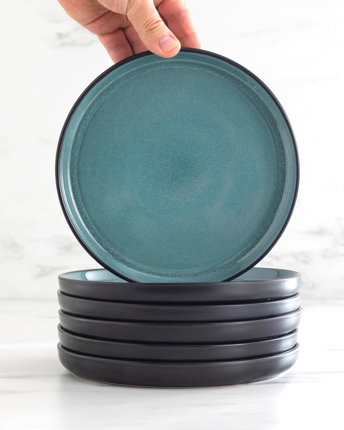 Service de Vaisselle en Grès Ibiza 36 pièces –Ensemble de Vaisselle pour 12 Personnes, Adapté au Lave-Vaisselle et au Micro-Ondes, Pure Living bleu fumé, Assiettes Service de Table