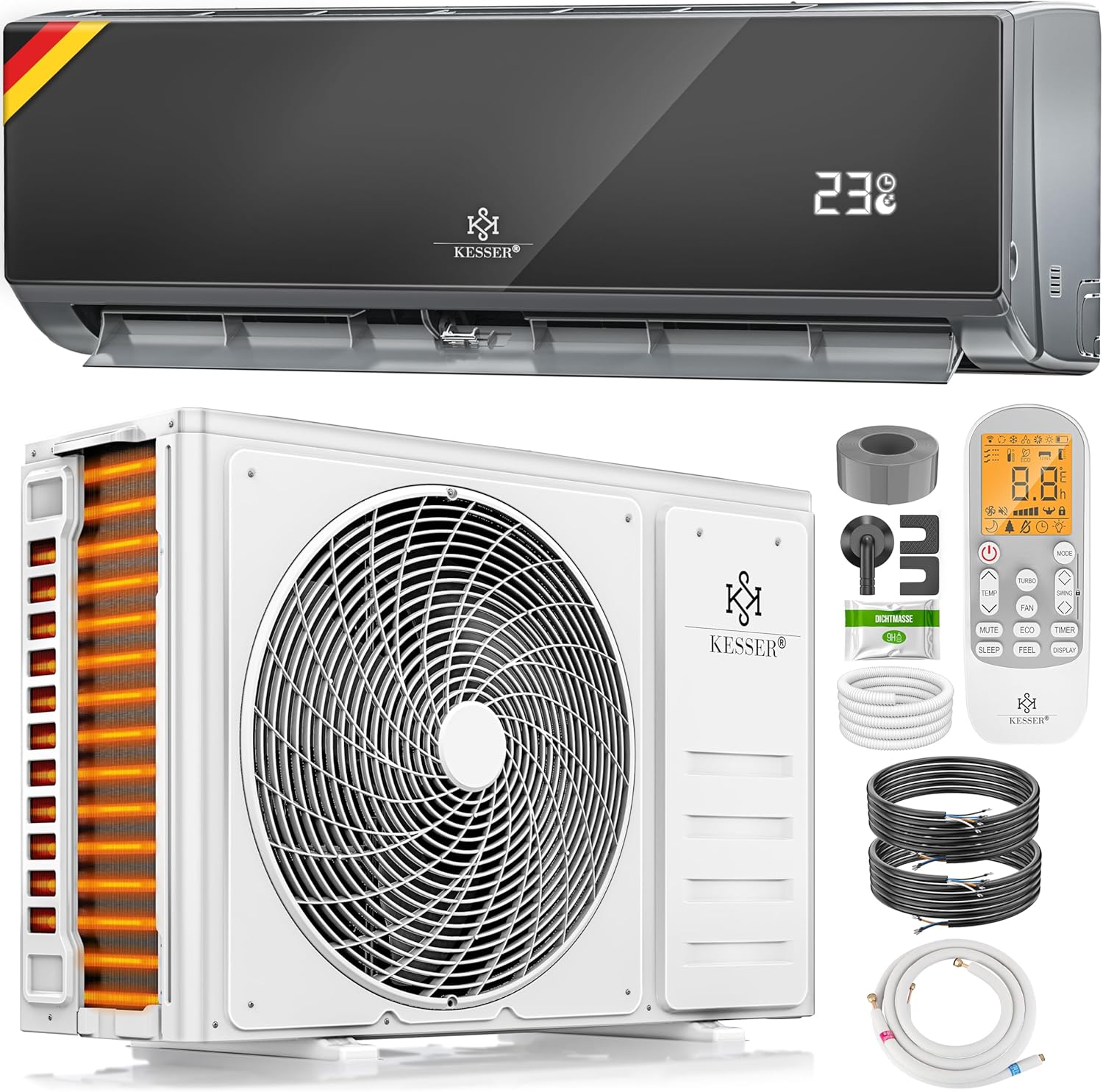 KESSER® Climatisation SET réversible - Climatiseur avec fonction WiFi/Application - Refroidissement A++/ Chauffage A+, Fluide réfrigérant R32 - Écran LCD, Split 12000 BTU/h / 3400 Watt - Anthrazit