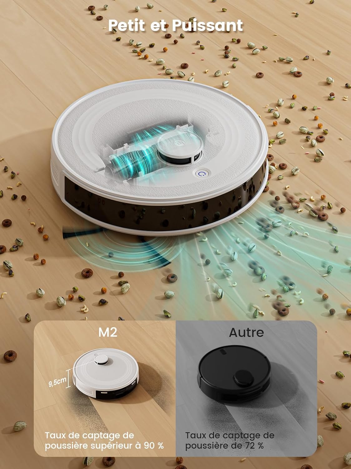 Lefant Robot Aspirateur Laveur Robot 2 en 1 4000Pa,Navigation LiDAR,Cartographie Multi-étage,Zones Virtuelles, Connecté Alexa/APP/WiFi,Idéal pour Poils d'animaux Tapis Sols Durs,M1 Champagne