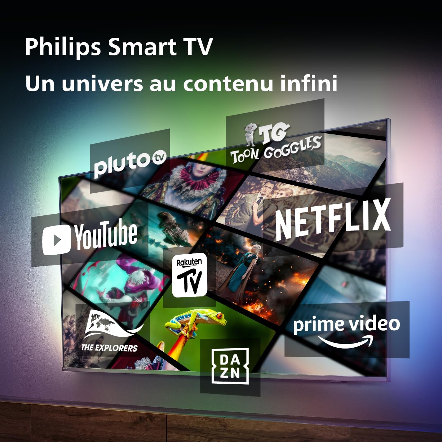 Philips Ambilight 43PUS8109 Smart TV LED 4K - Écran 43 Pouces avec Plate-Forme Pixel Precise Ultra HD, Titan OS et Son Dolby Atmos, Fonctionne avec l’Assistant Vocal Alexa et Google - Chrome satiné