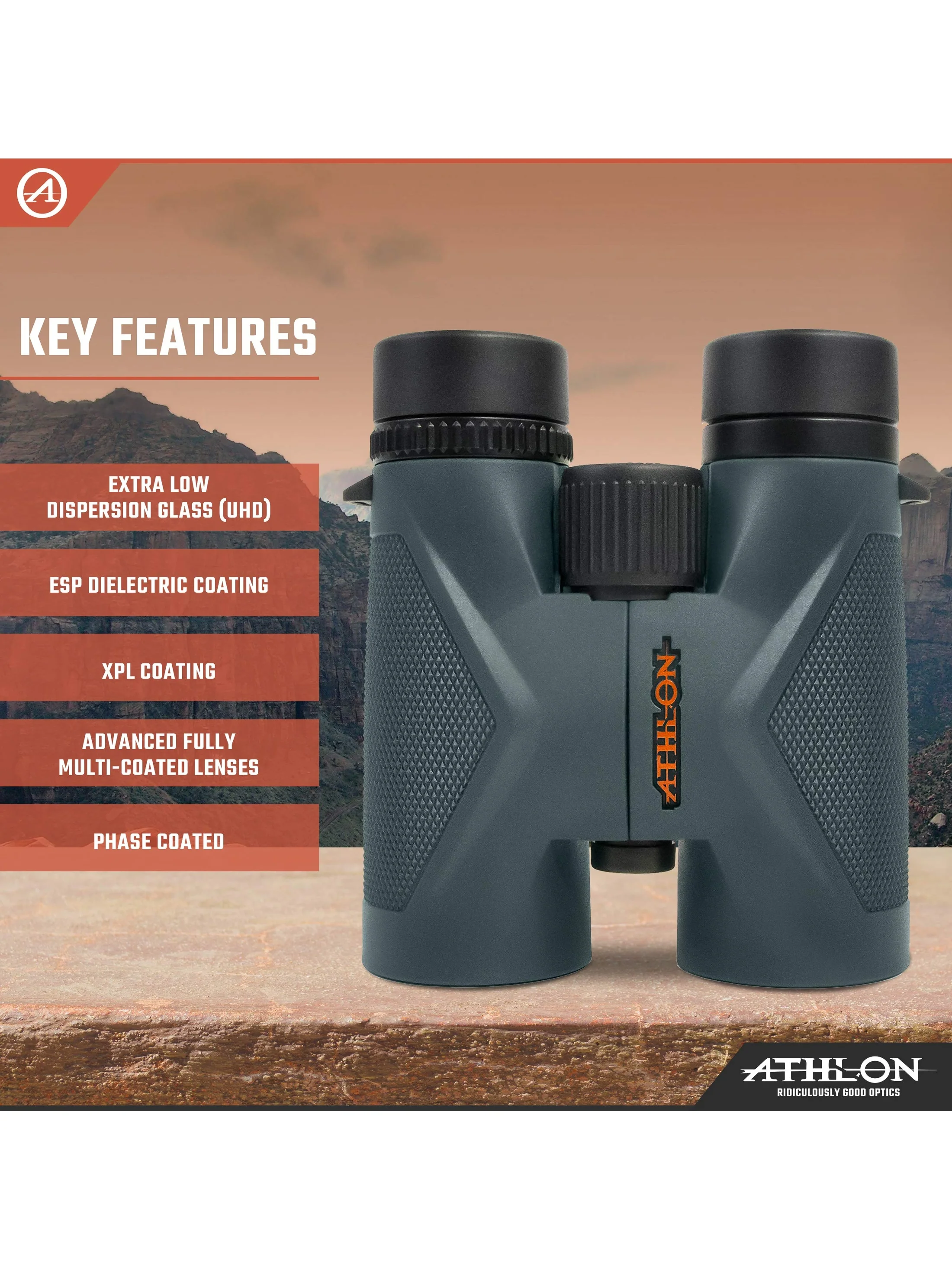 Athlon Optics 8x42 Midas UHD Gray Binoculars with ED Glass for Adults and Kids, High-Powered Binoculars for Hunting, Birdwatching, and More
