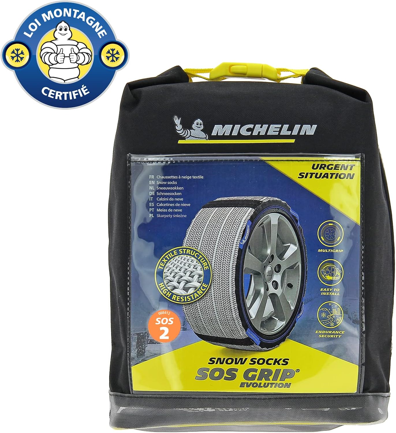 MICHELIN Chaussettes à Neige Textile EVO 6, Gris, SOS