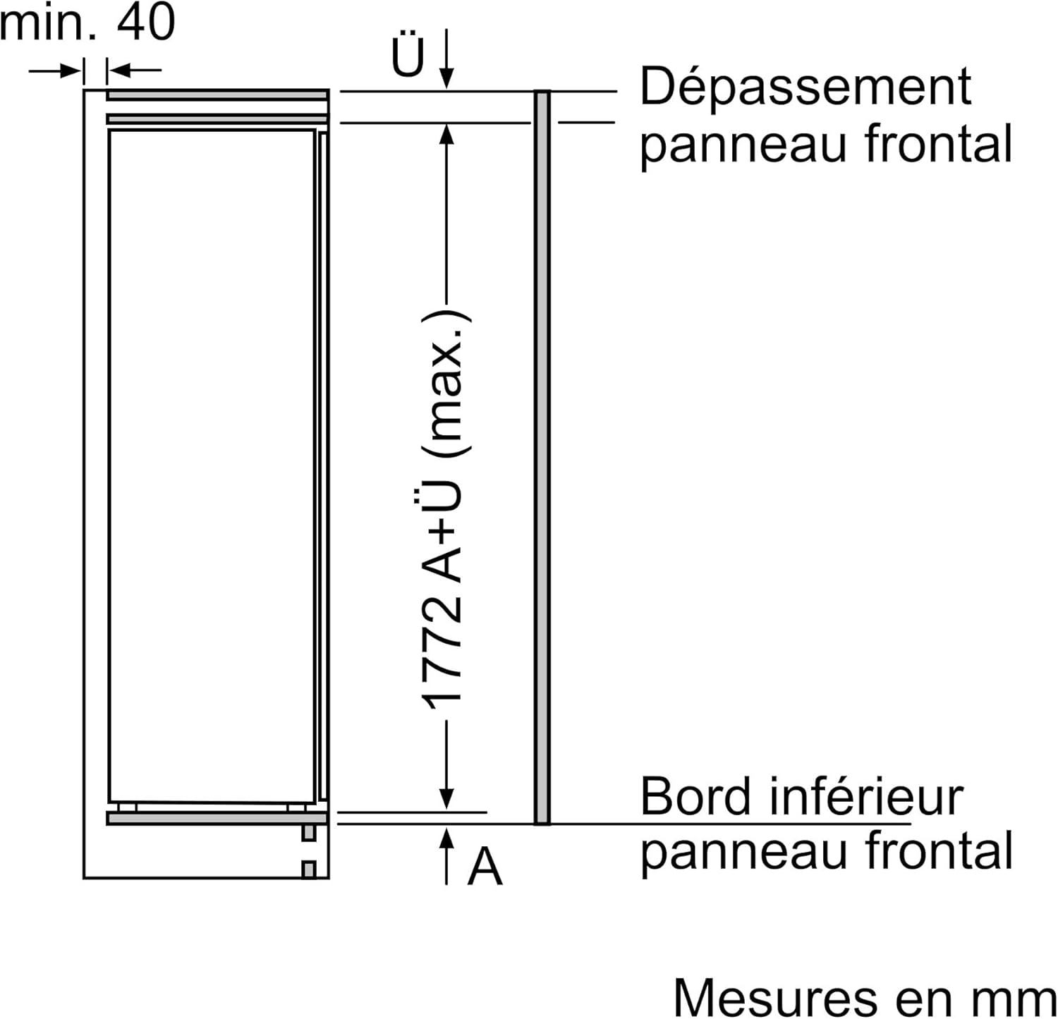 Bosch KIR81NSE0, Série 2, Réfrégirateur 1 porte, Encastrable, 177,2 x 54,1 cm, 310 L