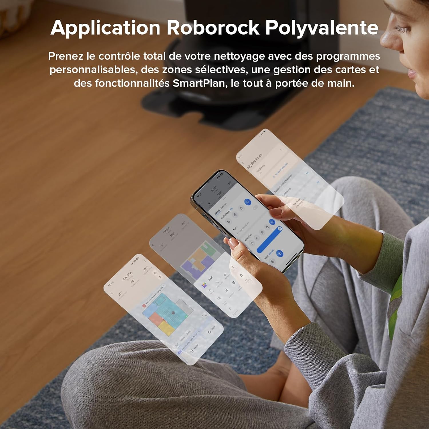 roborock QV 35A Aspirateur Robot Laveur, 8000Pa HyperForce, Station Multifonctionnelle, Serpillière Rotative 200 TR/Min & Relevable 10mm, Anti-enchevêtrement, Évitement d'obstacles, Cartographie, APP