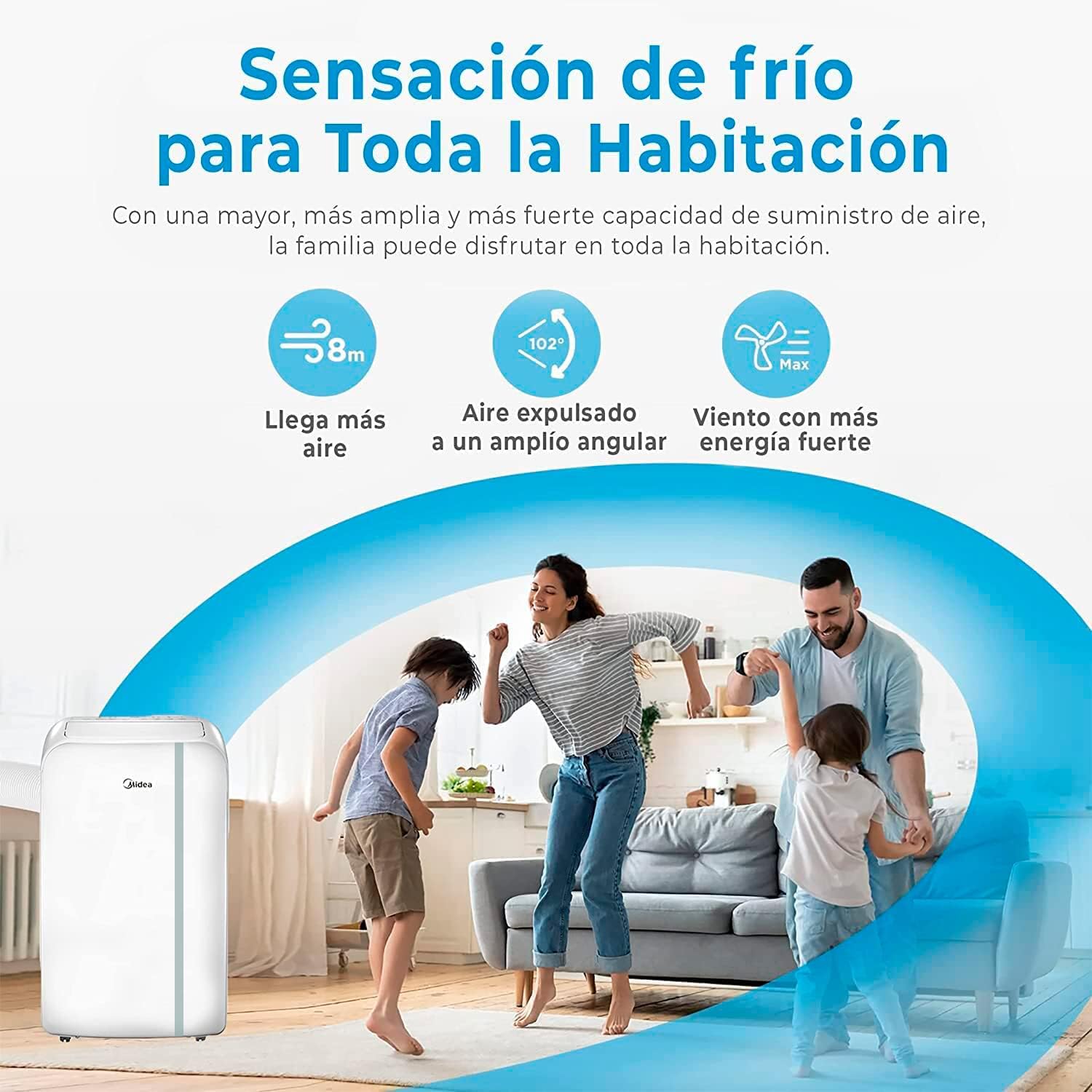 MIDEA Climatiseur Mobile Silencieux 12000 BTU avec Évacuation - Climatisation Portable Prêt à Poser 3500W - Clim Réversible Split Mobile - 3 Vitesses avec Kit de Fenêtre et Télécommande