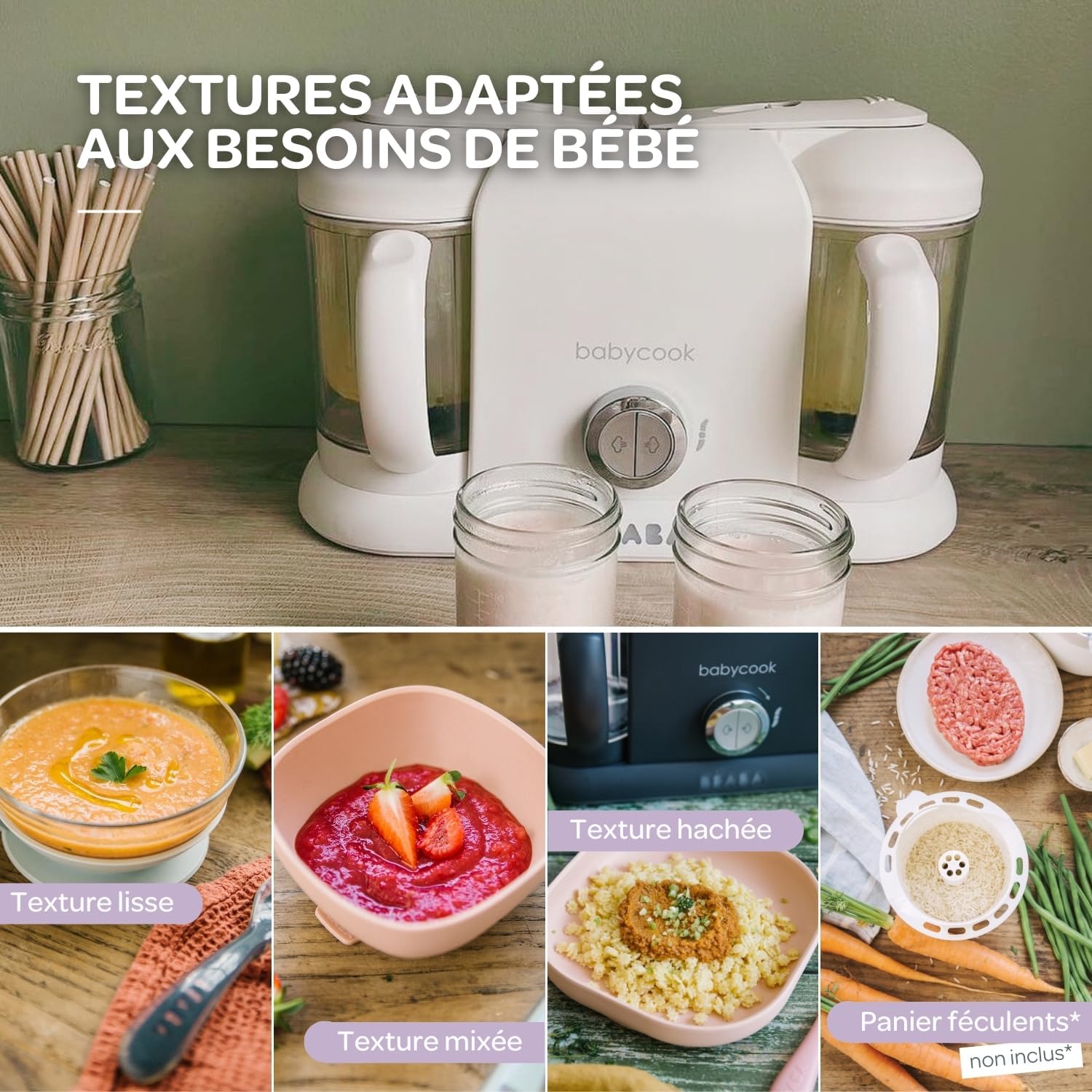 BÉABA, Babycook Duo Robot Bébé 4 en 1 Mixeur-Cuiseur, Cuisson Vapeur rapide 15min , Diversification alimentaire, Petits pots bébé maison, Contenance XXL 2200 ml, Noir