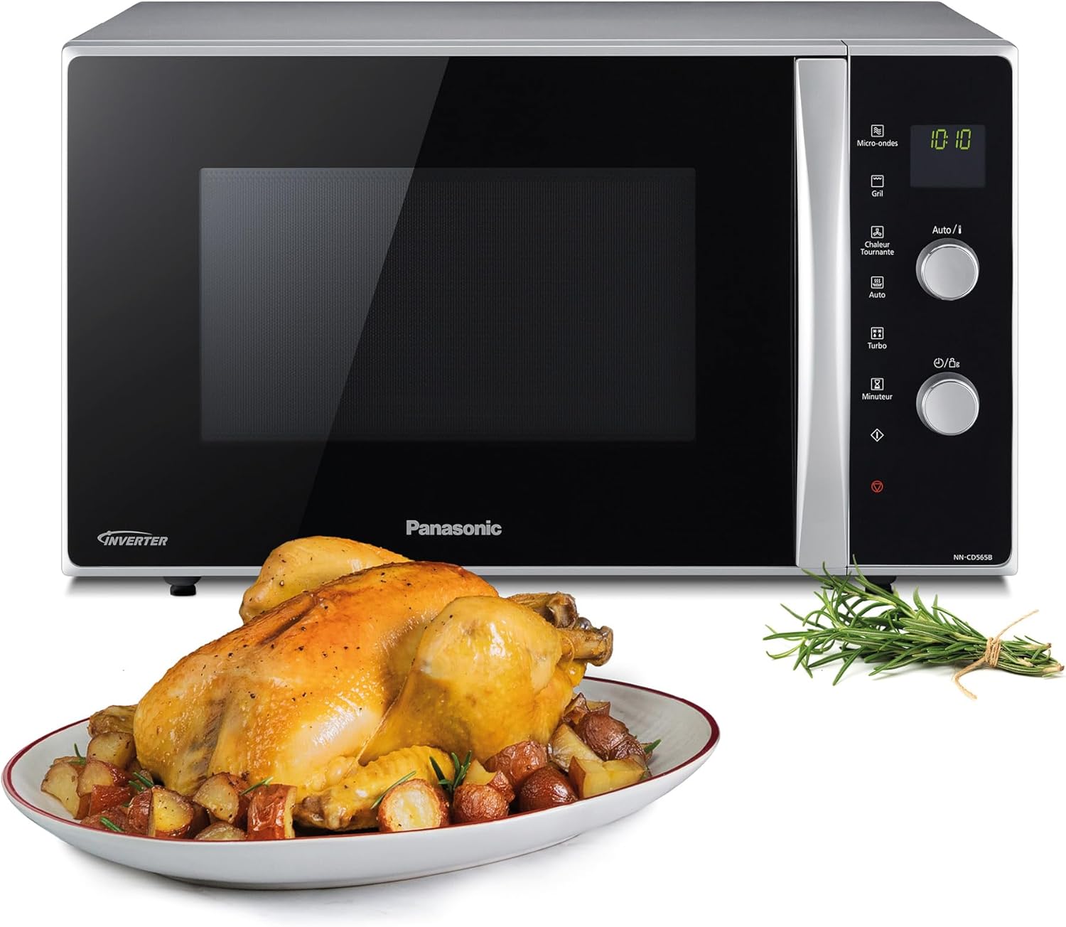 Panasonic NN-CD565BEPG - Four 3 en 1 Combiné, 27 L, Inverter, Chaleur à 100-220°C, Gril Quartz 1300W, Micro-ondes 1000 W, Plat Crispy, Plateau tournant 34 cm, Noir - Version FR