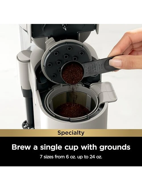 Ninja Pod & Grounds Specialty Single-Serve Coffee Maker, K-Cup Pod Compatible, Brews Grounds, Compact Design, Built-In Milk Frother, 56-oz. Reservoir, 6-oz. Cup to 24-oz. Mug Sizes, Black, PB051