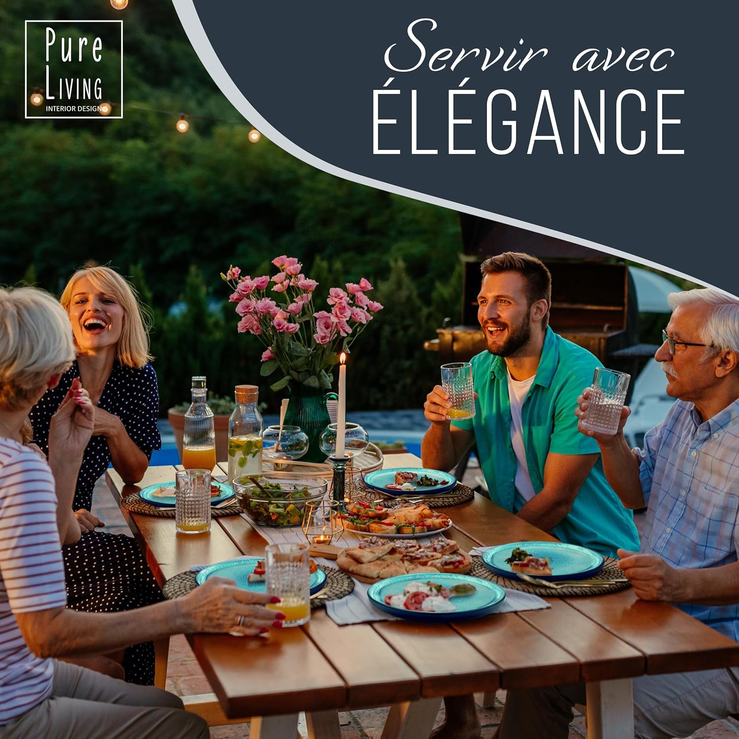 Service de Vaisselle en Grès Ibiza 36 pièces –Ensemble de Vaisselle pour 12 Personnes, Adapté au Lave-Vaisselle et au Micro-Ondes, Pure Living bleu fumé, Assiettes Service de Table