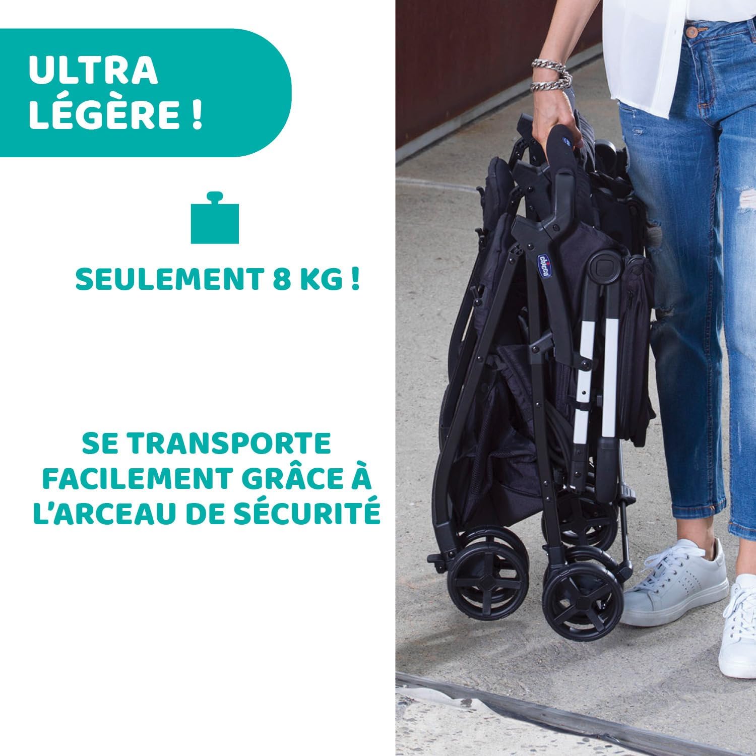 Chicco OHlalà Poussette Canne Double, Légère Inclinable et Pliable, Poussette pour Jumeaux de la Naissance à 15 kg, Fermeture Compacte, Inclus une Housse de Pluie, Capote Extensible - black night