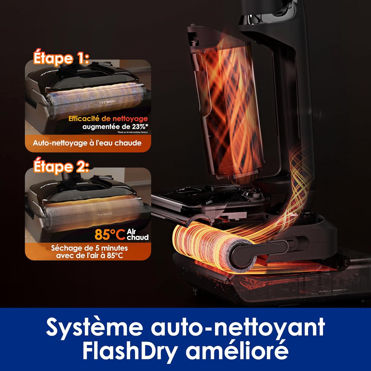 Tineco Floor One S7 Pro/S7 Series Aspirateur Laveur Sec Et Humide Intelligent sans Fil pour Sols Durs, Écran Digital LED, Grande Autonomie, Parfait pour Les Tâches Tenaces et Les Poils d’Animaux