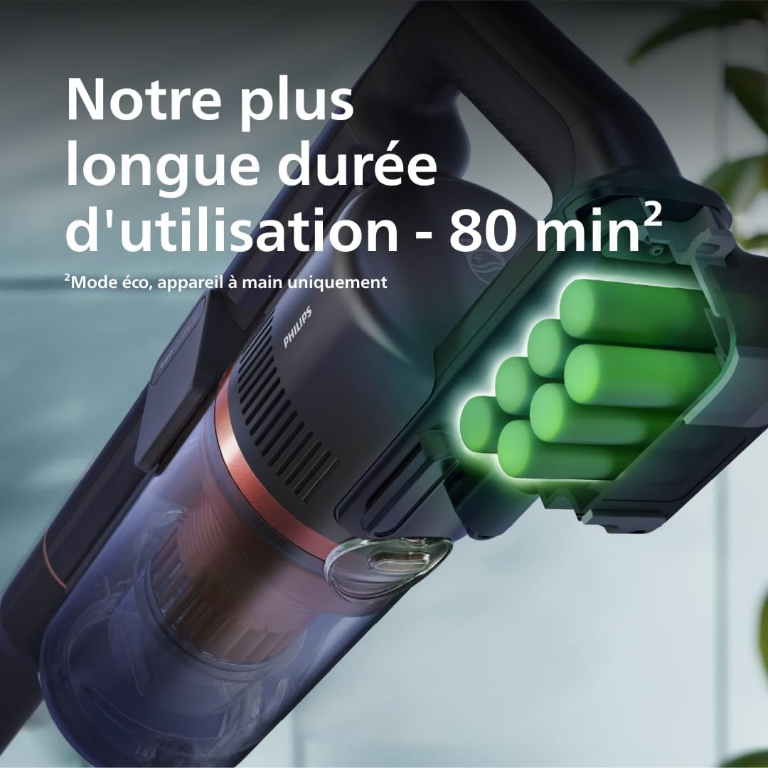 Philips Aspirateur sans fil Aqua 7000 Series, Moteur digital, PowerCyclone 12, Eclairage LED, Module Aqua amovible, Autonomie de 80 min, Inclus 2 accessoires, Bleu (XC7053/01)