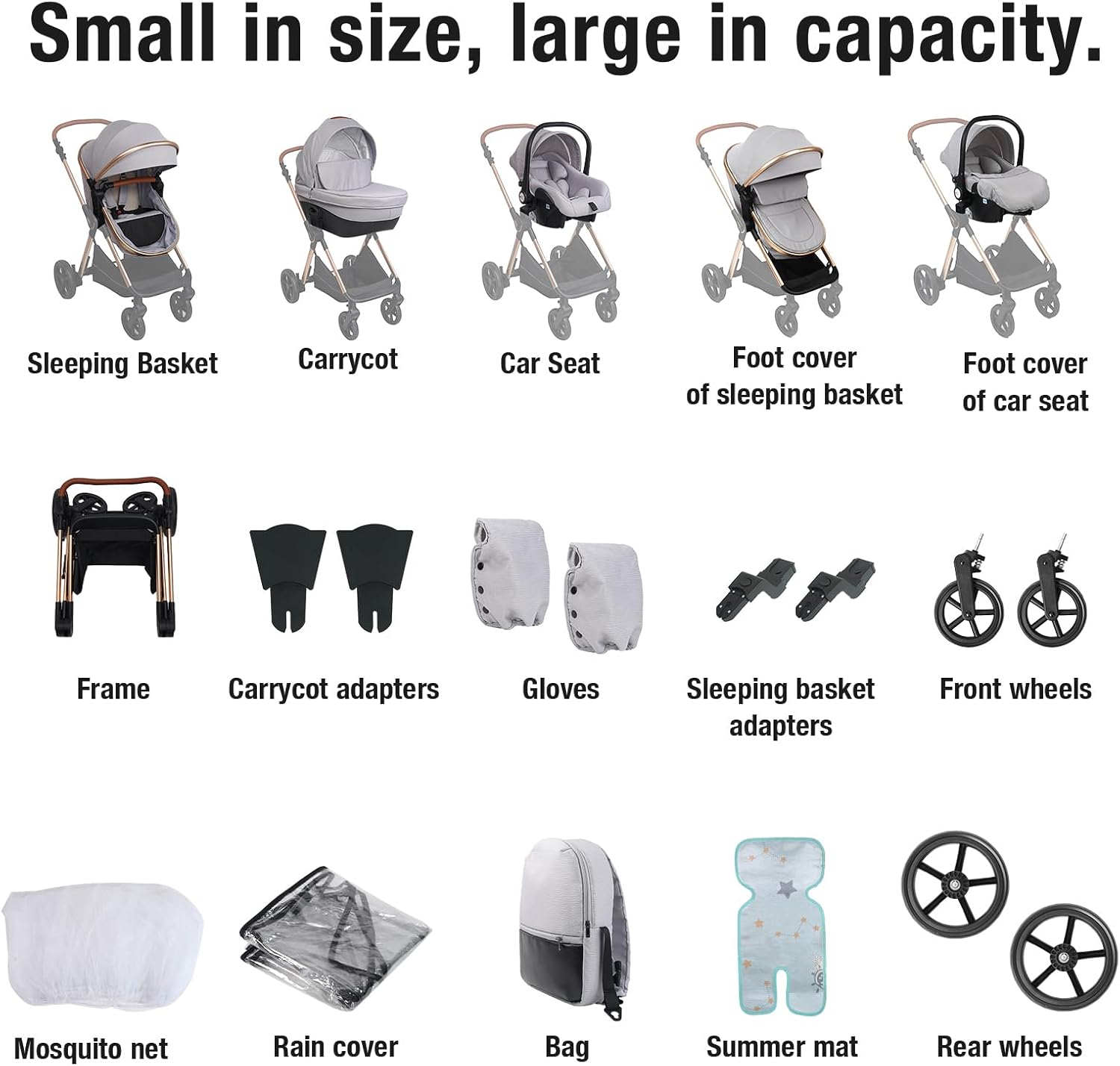 NADDLILY Poussette 3 en 1, Poussette Bebe avec Conception Portable Pliable en Un Clic, Pousette 3 en 1 avec Poussée Réversible Bidirectionnelle, Poussette Canne avec Accessoires (V9 Black)