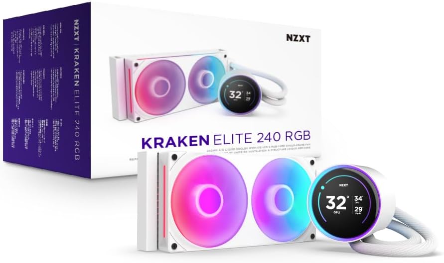 NZXT Kraken Elite 280 RGB - Refroidisseur de liquide CPU AIO - Radiateur 280mm - Ventilateur F280 RGB - IPS LCD 2,72 personnalisable - Turbine Pump - LGA 1700 1200 115X 1851 / AM5 AM4 - Noir