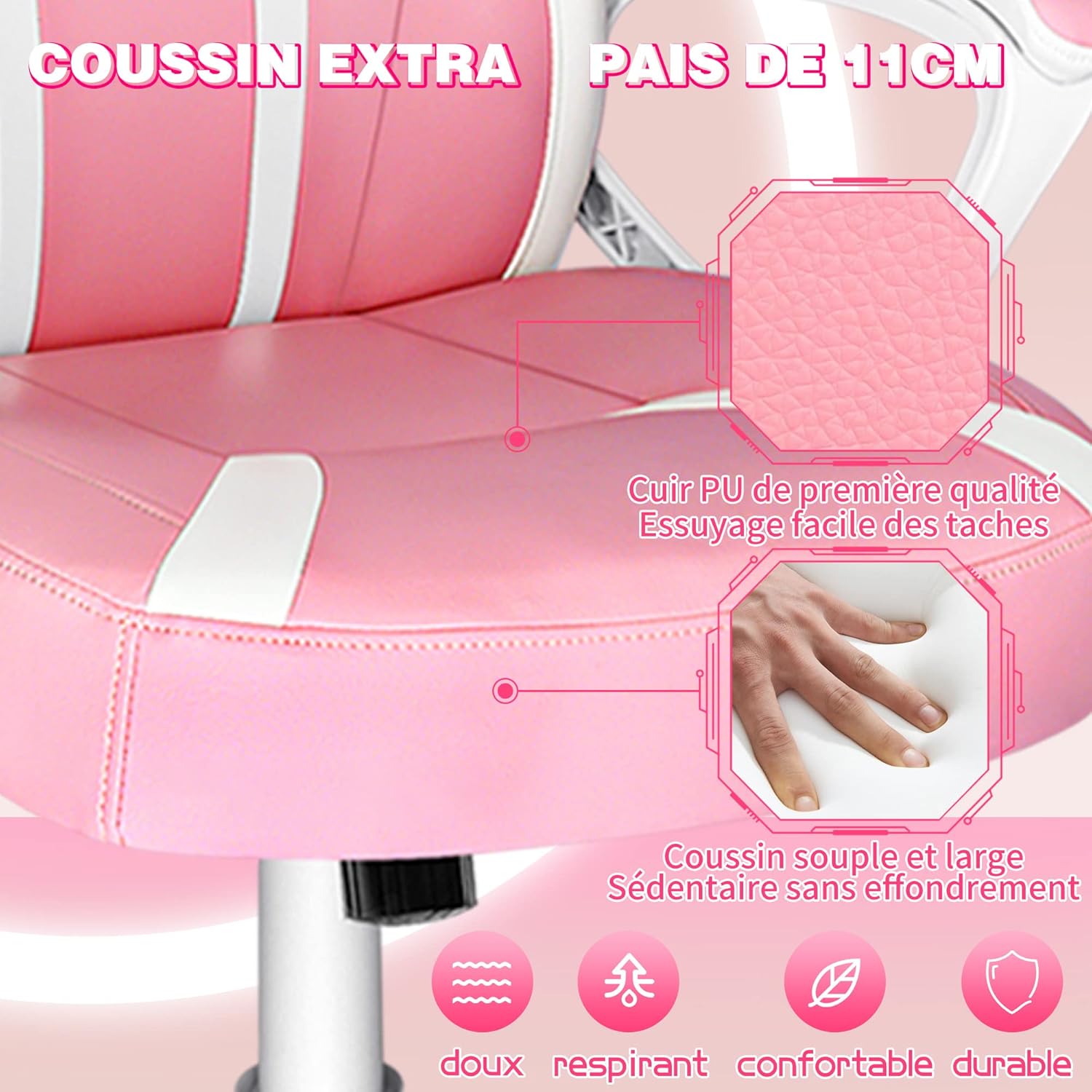 JOYFLY Chaise de Jeu Rose Ergonomique Kawaii Fauteuil Gaming avec Rabbit Ear Chaise de Bureau d'ordinateur Schreibtischstuhl avec Support Lombaire Filles(Rose)