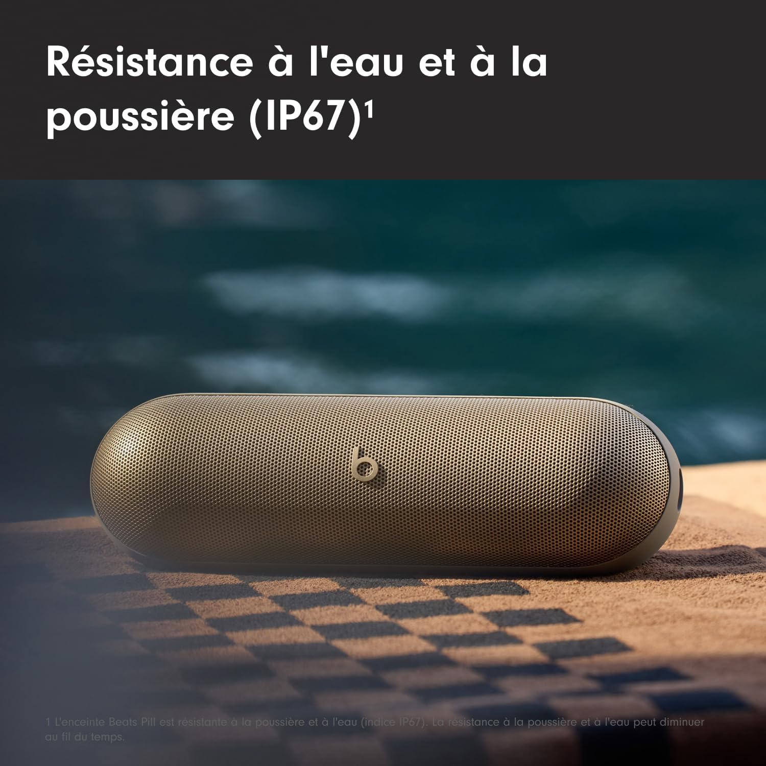 Beats Pill – Enceinte sans Fil Bluetooth et Recharge Mobile Via USB-C – Jusqu'à 24 Heures d'autonomie, résistance à l'eau (IP67), compatibilité Apple et Android, Microphone intégré – Champagne