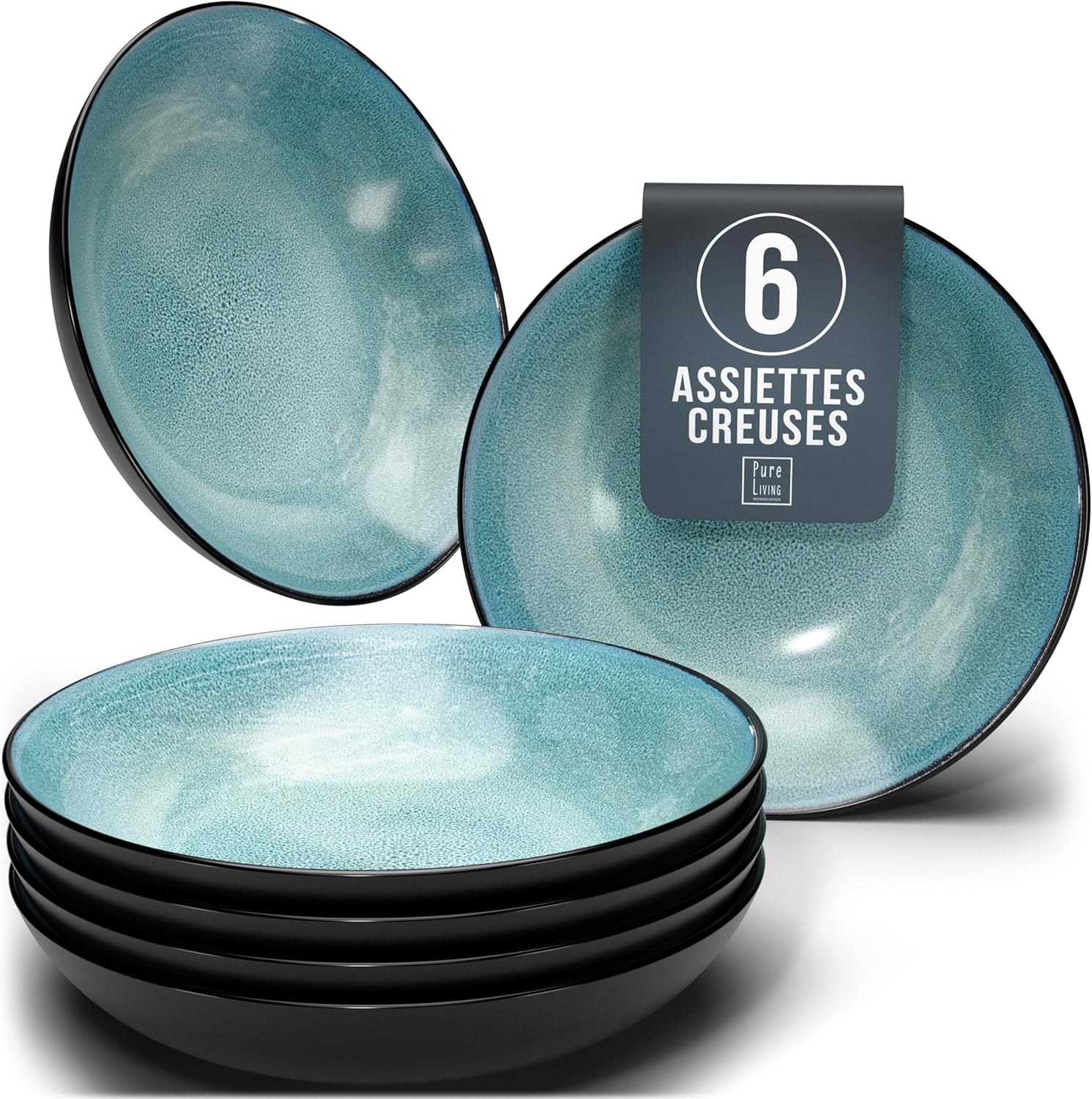 Service de Vaisselle en Grès Ibiza 36 pièces –Ensemble de Vaisselle pour 12 Personnes, Adapté au Lave-Vaisselle et au Micro-Ondes, Pure Living bleu fumé, Assiettes Service de Table