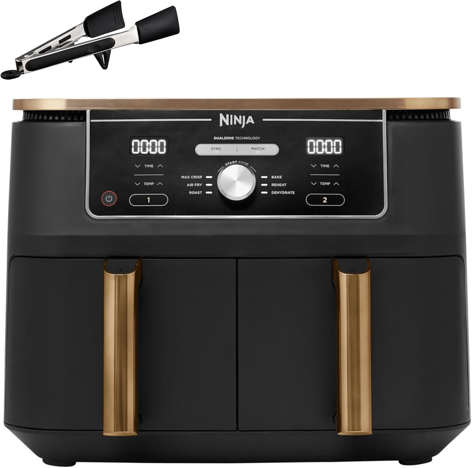 Ninja Foodi FlexDrawer Dual Zone Heißluftfritteuse, Airfryer mit 10,4-Fach und herausnehmbarem Trenner, Antihaftbeschichtung, spülmaschinenfester Korb, 7-in-1, Schwarz & Kupfer, AF500EUCP