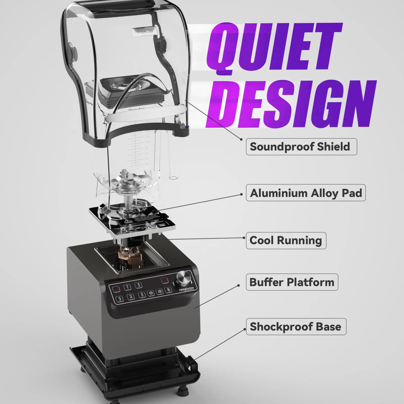 Commercial Blender 70oz 3.5 hp 5 Programmable Function,Quiet Blender with Digital Waterproof Touchpad and Quiet Sound Enclosure - 120V