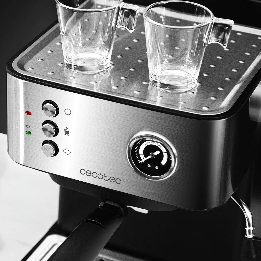Cecotec Machine à café Express Power Espresso 20 Barista Cream. 2 Thermoblocks, 20Bars, Manomètre, Mode Auto pour 1 et 2 Café(s), Buse vapeur Orientable, Conduit pour Infusions, 2900W.